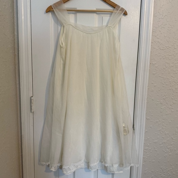 VINTAGE RADCLIFFE White Peignoir Nightgown 50s Chiffon Laced Two Piece Set - Picture 10 of 16